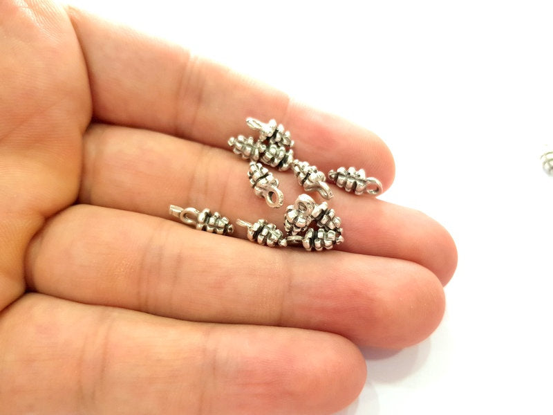 20 Pine Cone Charm Silver Charms Antique Silver Plated Metal (11x5mm) G14219