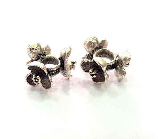 2 Silver Rondelle Beads Antique Silver Plated Brass Flower  Rondelle Beads 14mm  G14223