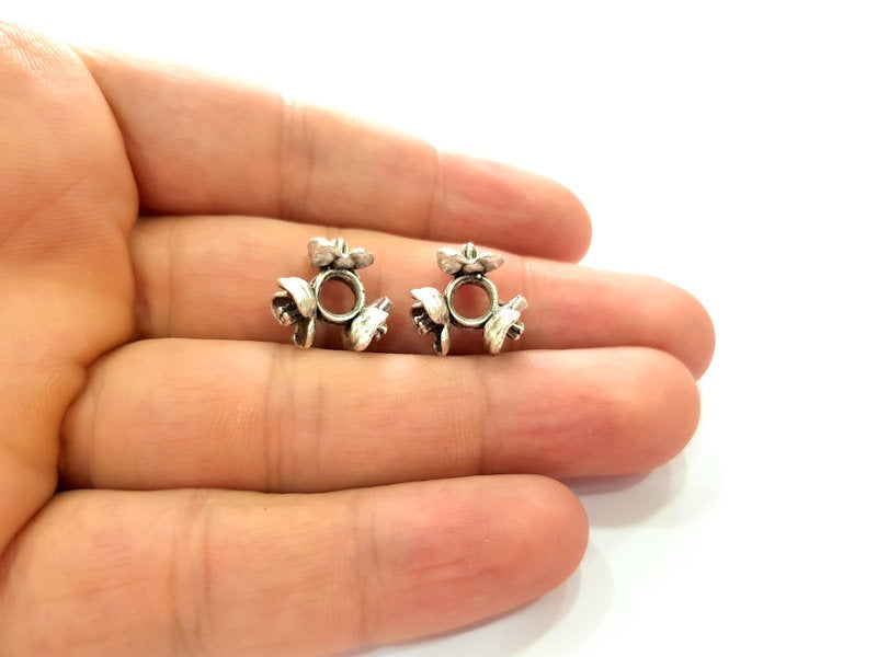 2 Silver Rondelle Beads Antique Silver Plated Brass Flower  Rondelle Beads 14mm  G14223