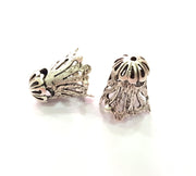 2 Silver Cone Findings Antique Silver Plated Brass  (21x18 mm)  G14224
