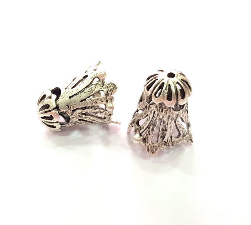 2 Silver Cone Findings Antique Silver Plated Brass  (21x18 mm)  G14224