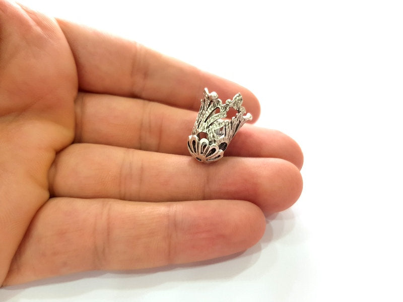 2 Silver Cone Findings Antique Silver Plated Brass  (21x18 mm)  G14224