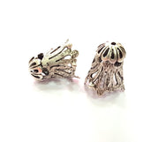 2 Silver Cone Findings Antique Silver Plated Brass  (21x18 mm)  G14224
