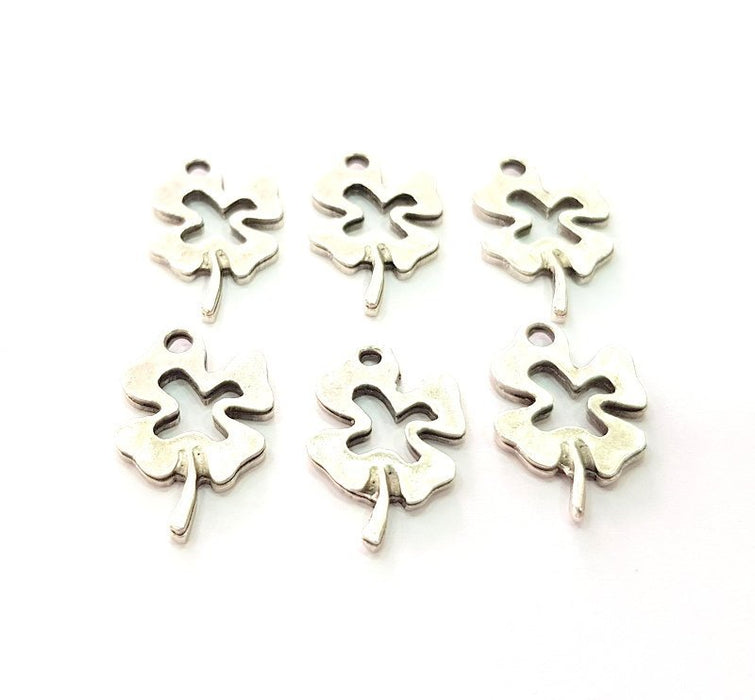 8 Clover Charm Silver Charms Antique Silver Plated Metal (21x15mm) G14228
