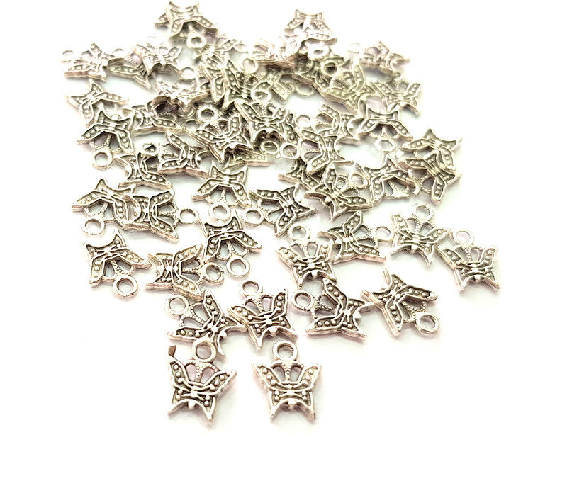 40 Butterfly Charm Silver Charms Antique Silver Plated Metal (10x8mm) G14230