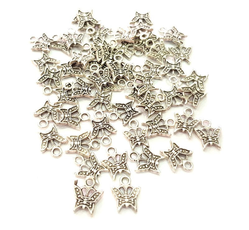 40 Butterfly Charm Silver Charms Antique Silver Plated Metal (10x8mm) G14230