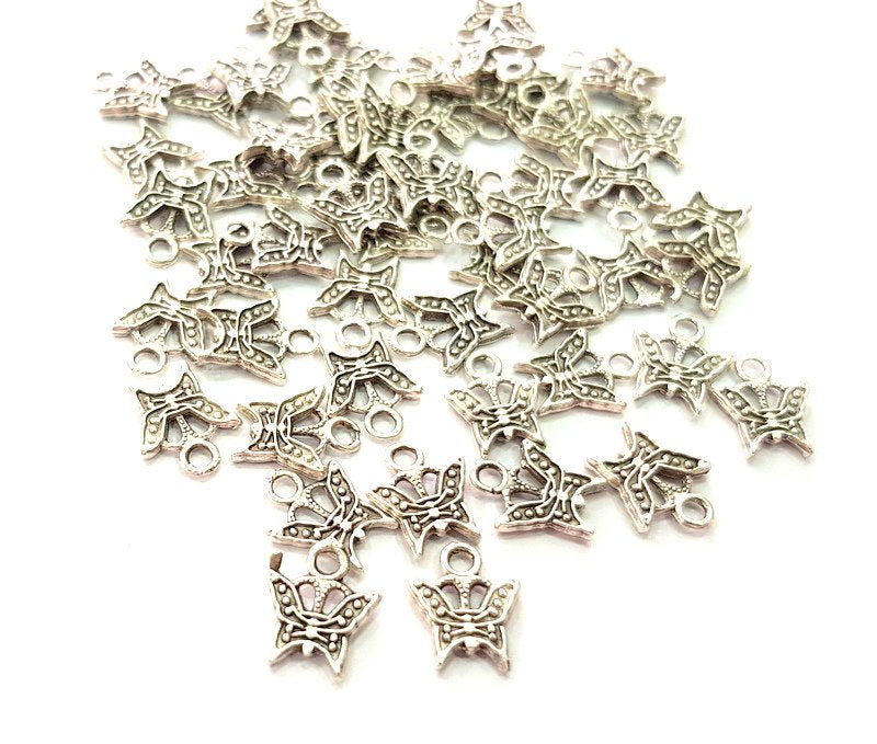 40 Butterfly Charm Silver Charms Antique Silver Plated Metal (10x8mm) G14230