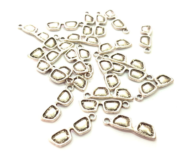 20 Glasses Charm Silver Charms Antique Silver Plated Metal (20x6mm) G14232