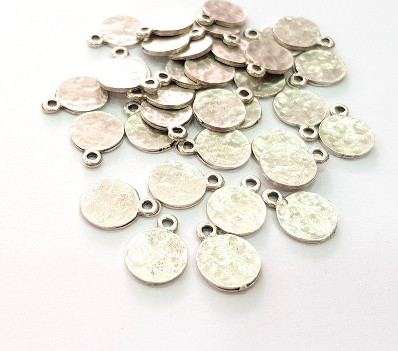20 Hammered Flake Charm Silver Charms Antique Silver Plated Metal (10mm) G14233