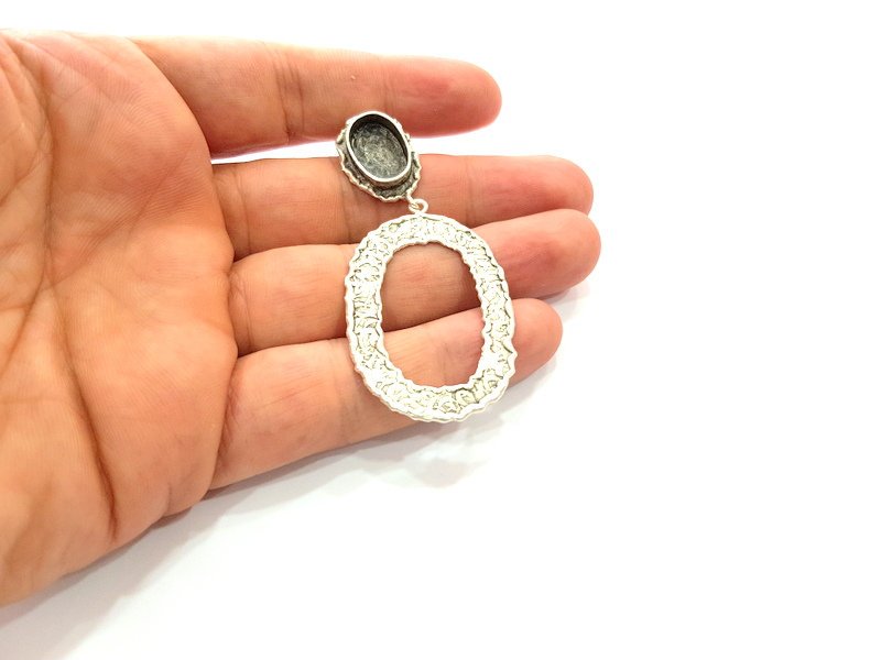 Earring Blank Base Settings Silver Resin Blank Cabochon Base inlay Blank Mountings Antique Silver Plated Brass (14x10mm blank) 1 Set  G14241