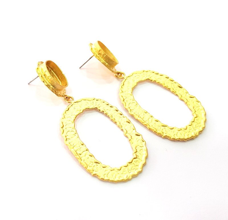 Earring Blank Base Settings Gold Resin Blank Cabochon Bases inlay Blank Mountings Matte Gold Plated Brass (14x10mm blank ) 1 Set  G14242