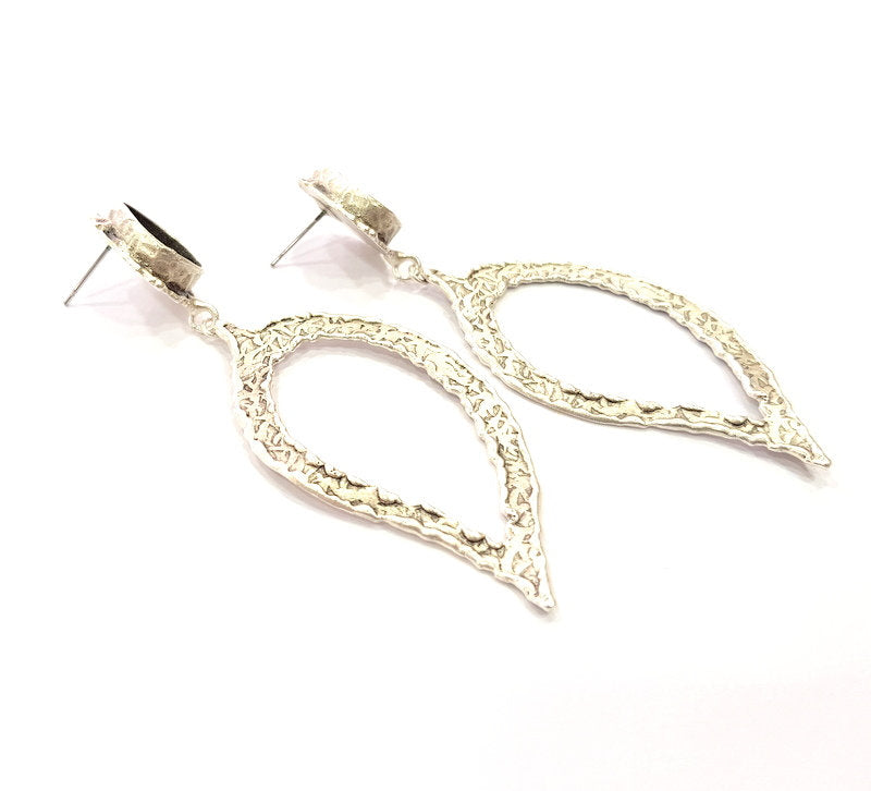 Earring Blank Base Settings Silver Resin Blank Cabochon Base inlay Blank Mountings Antique Silver Plated Brass (14x10mm blank) 1 Set  G14243