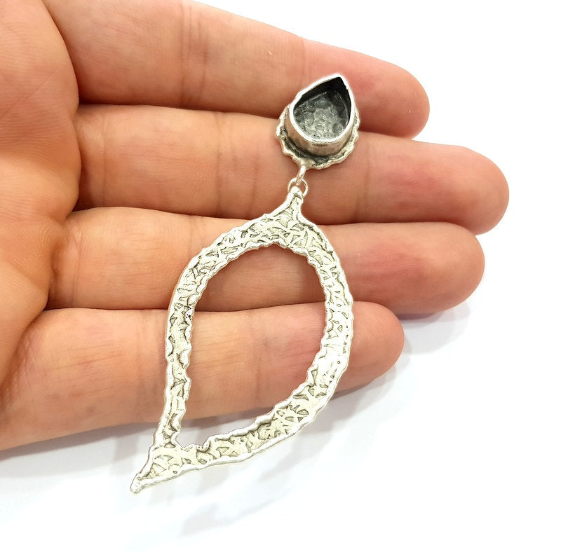 Earring Blank Base Settings Silver Resin Blank Cabochon Base inlay Blank Mountings Antique Silver Plated Brass (14x10mm blank) 1 Set  G14243