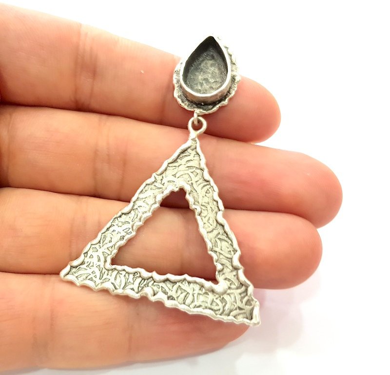 Earring Blank Base Settings Silver Resin Blank Cabochon Base inlay Blank Mountings Antique Silver Plated Brass (14x10mm blank) 1 Set  G14245