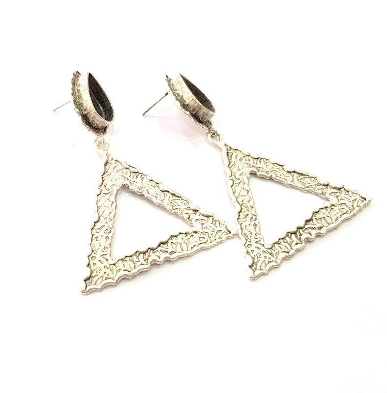 Earring Blank Base Settings Silver Resin Blank Cabochon Base inlay Blank Mountings Antique Silver Plated Brass (14x10mm blank) 1 Set  G14245