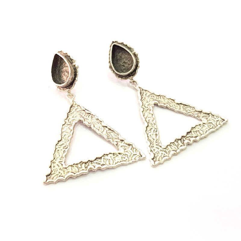 Earring Blank Base Settings Silver Resin Blank Cabochon Base inlay Blank Mountings Antique Silver Plated Brass (14x10mm blank) 1 Set  G14245