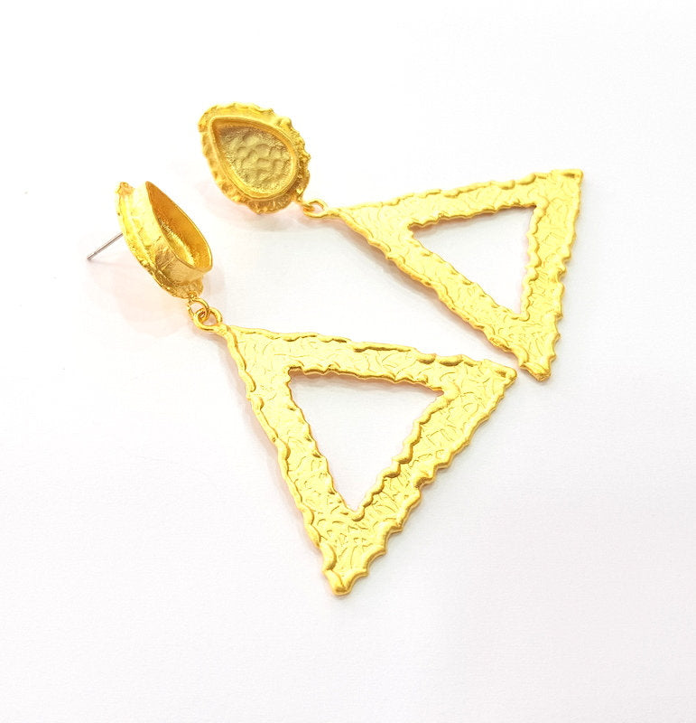 Earring Blank Base Settings Gold Resin Blank Cabochon Bases inlay Blank Mountings Matte Gold Plated Brass (14x10mm blank ) 1 Set  G14246