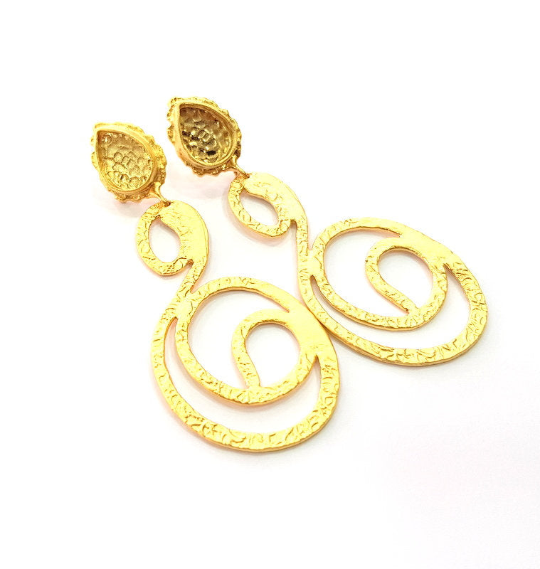Earring Blank Base Settings Gold Resin Blank Cabochon Bases inlay Blank Mountings Matte Gold Plated Brass (14x10mm blank ) 1 Set  G14248