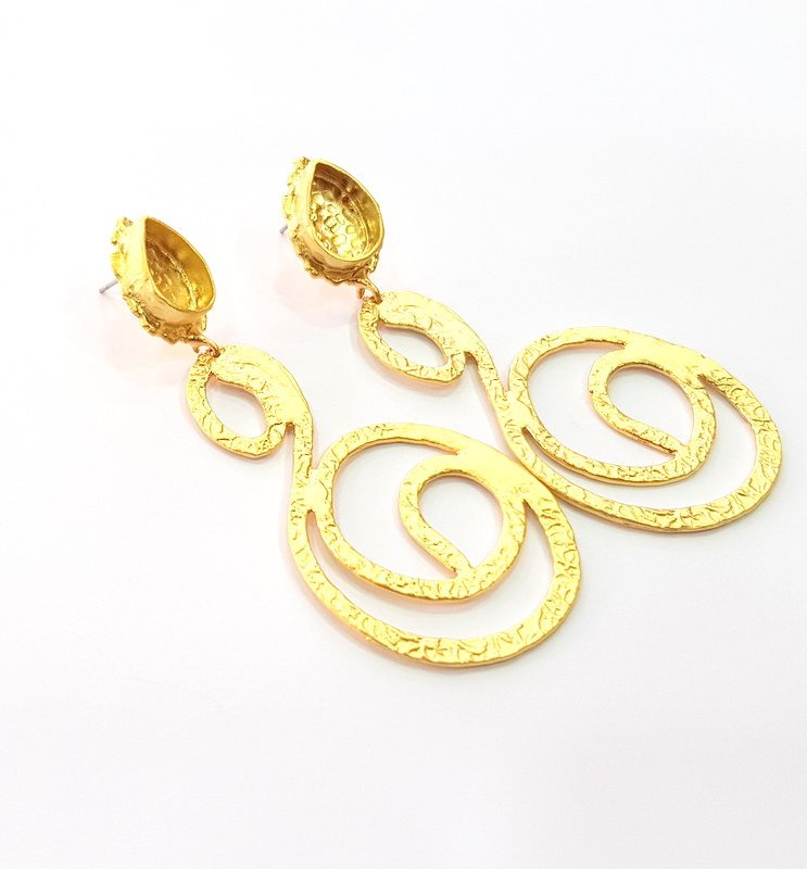 Earring Blank Base Settings Gold Resin Blank Cabochon Bases inlay Blank Mountings Matte Gold Plated Brass (14x10mm blank ) 1 Set  G14248