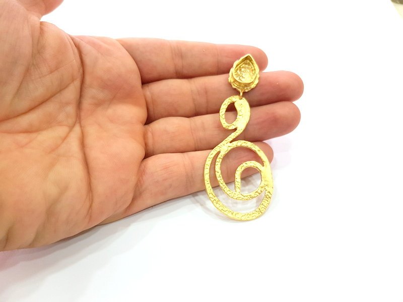 Earring Blank Base Settings Gold Resin Blank Cabochon Bases inlay Blank Mountings Matte Gold Plated Brass (14x10mm blank ) 1 Set  G14248