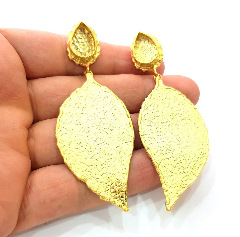 Earring Blank Base Settings Gold Resin Blank Cabochon Bases inlay Blank Mountings Matte Gold Plated Brass (14x10mm blank ) 1 Set  G14250