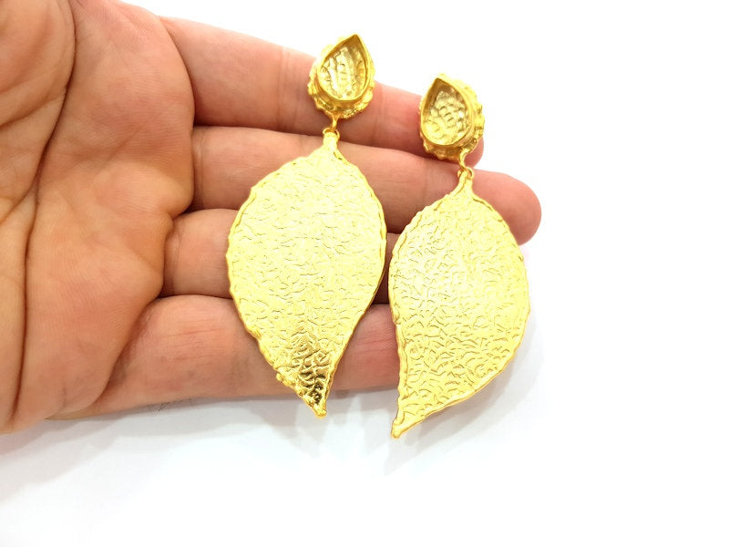 Earring Blank Base Settings Gold Resin Blank Cabochon Bases inlay Blank Mountings Matte Gold Plated Brass (14x10mm blank ) 1 Set  G14250