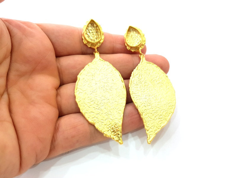 Earring Blank Base Settings Gold Resin Blank Cabochon Bases inlay Blank Mountings Matte Gold Plated Brass (14x10mm blank ) 1 Set  G14250