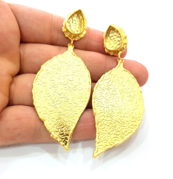 Earring Blank Base Settings Gold Resin Blank Cabochon Bases inlay Blank Mountings Matte Gold Plated Brass (14x10mm blank ) 1 Set  G14250