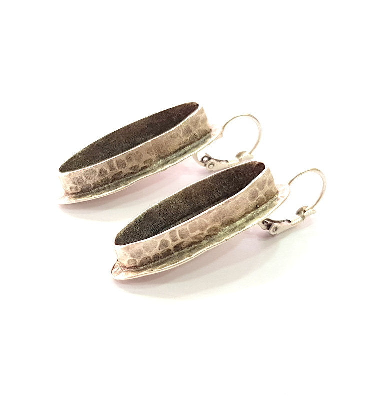 Earring Blank Base Settings Silver Resin Blank Cabochon Base inlay Blank Mountings Antique Silver Plated Brass (29x8mm blank) 1 Set  G14251