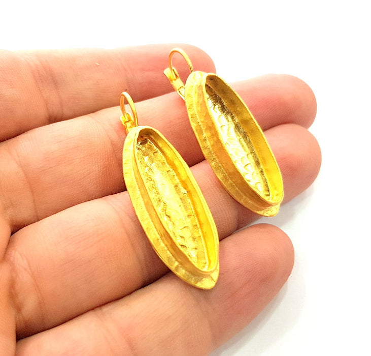 Earring Blank Base Settings Gold Resin Blank Cabochon Bases inlay Blank Mountings Matte Gold Plated Brass (29x8mm blank ) 1 Set  G14252