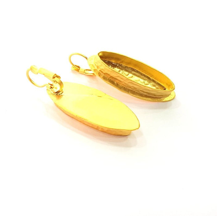 Earring Blank Base Settings Gold Resin Blank Cabochon Bases inlay Blank Mountings Matte Gold Plated Brass (29x8mm blank ) 1 Set  G14252