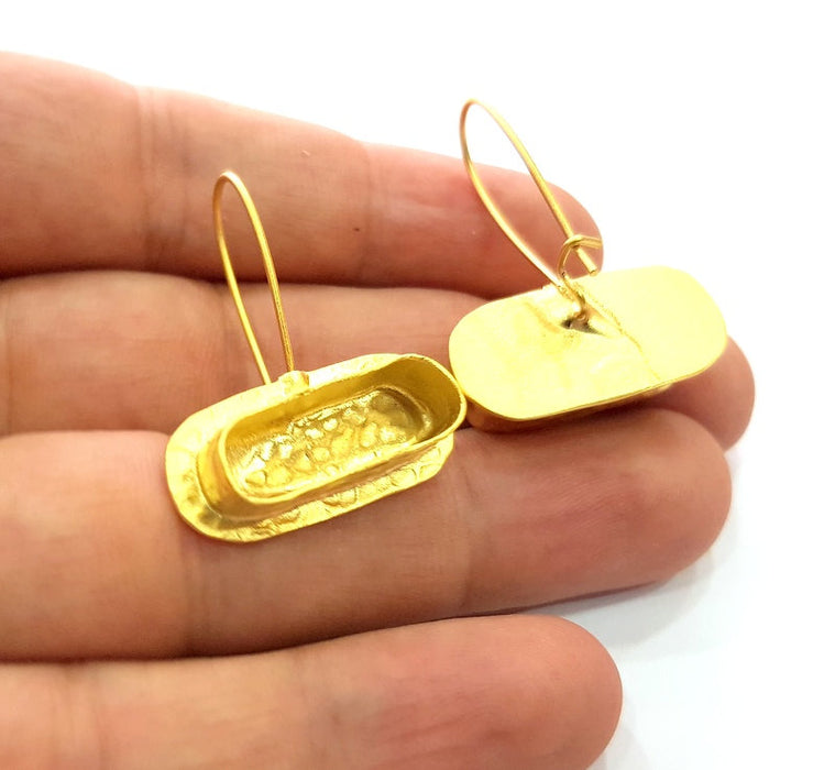 Earring Blank Base Settings Gold Resin Blank Cabochon Bases inlay Blank Mountings Antique Gold Plated Brass (20x7mm blank ) 1 Set  G14254