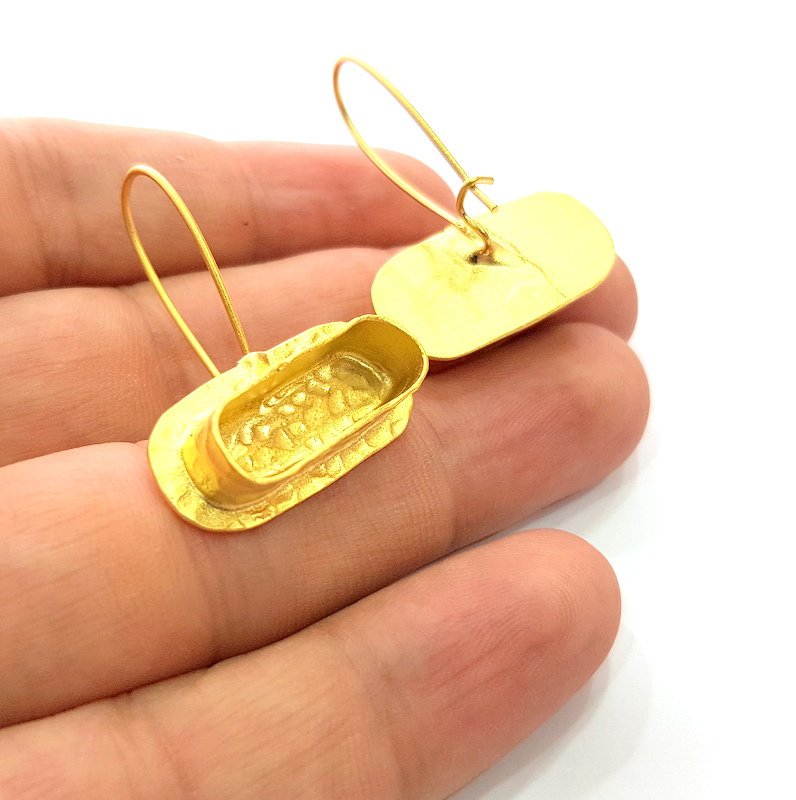 Earring Blank Base Settings Gold Resin Blank Cabochon Bases inlay Blank Mountings Antique Gold Plated Brass (20x7mm blank ) 1 Set  G14254