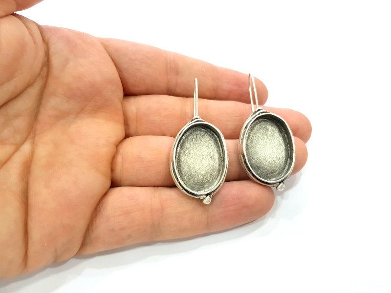 Earring Blank Base Settings Silver Resin Blank Cabochon Base inlay Blank Mountings Antique Silver Plated Brass (25x18mm blank) 1 Set  G16605