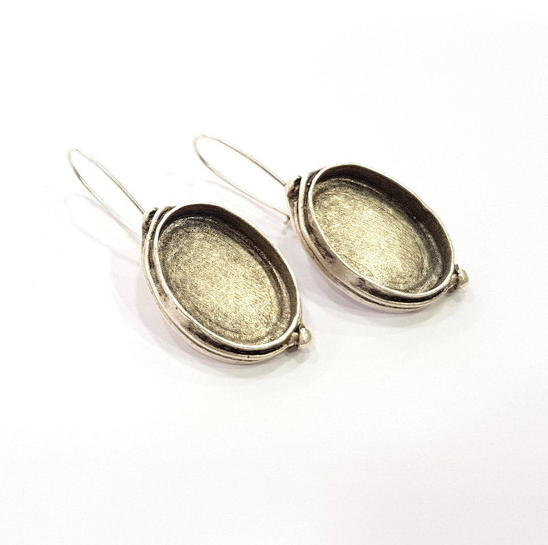 Earring Blank Base Settings Silver Resin Blank Cabochon Base inlay Blank Mountings Antique Silver Plated Brass (25x18mm blank) 1 Set  G16605