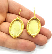 Earring Blank Base Settings Gold Resin Blank Cabochon Bases inlay Blank Mountings Matte Gold Plated Brass (25x18mm blank ) 1 Set  G14258