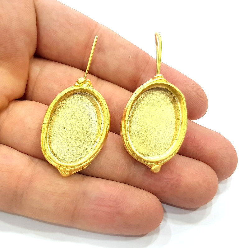 Earring Blank Base Settings Gold Resin Blank Cabochon Bases inlay Blank Mountings Matte Gold Plated Brass (25x18mm blank ) 1 Set  G14258