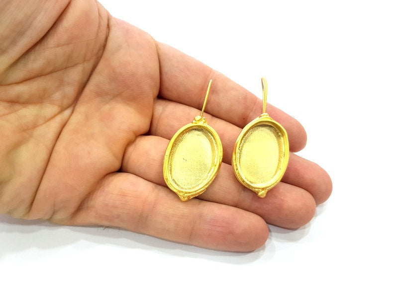Earring Blank Base Settings Gold Resin Blank Cabochon Bases inlay Blank Mountings Matte Gold Plated Brass (25x18mm blank ) 1 Set  G14258