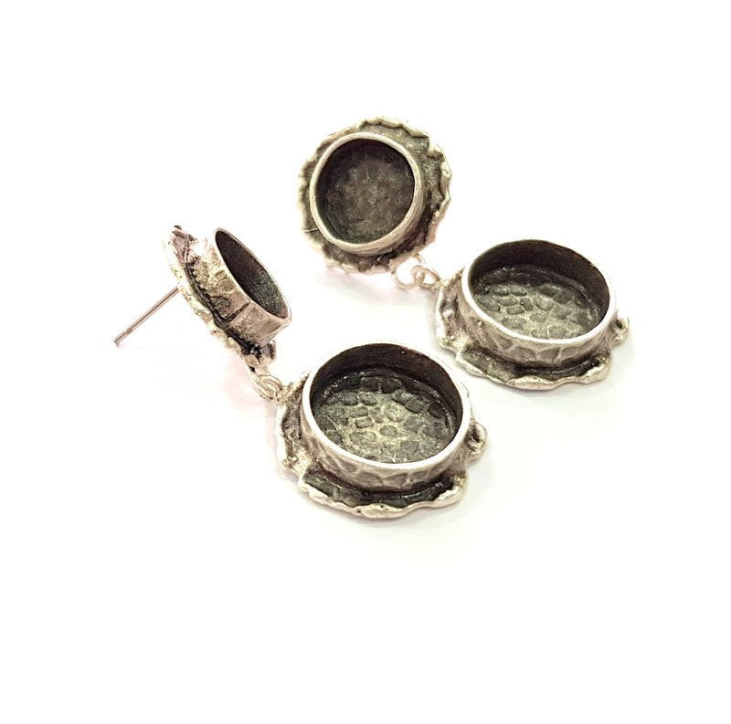 Earring Blank Base Settings Silver Resin Blank Cabochon Base inlay Blank Mountings Antique Silver Plated Brass (10+14mm blank) 1 Set  G14260