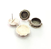 Earring Blank Base Settings Silver Resin Blank Cabochon Base inlay Blank Mountings Antique Silver Plated Brass (10+14mm blank) 1 Set  G14260