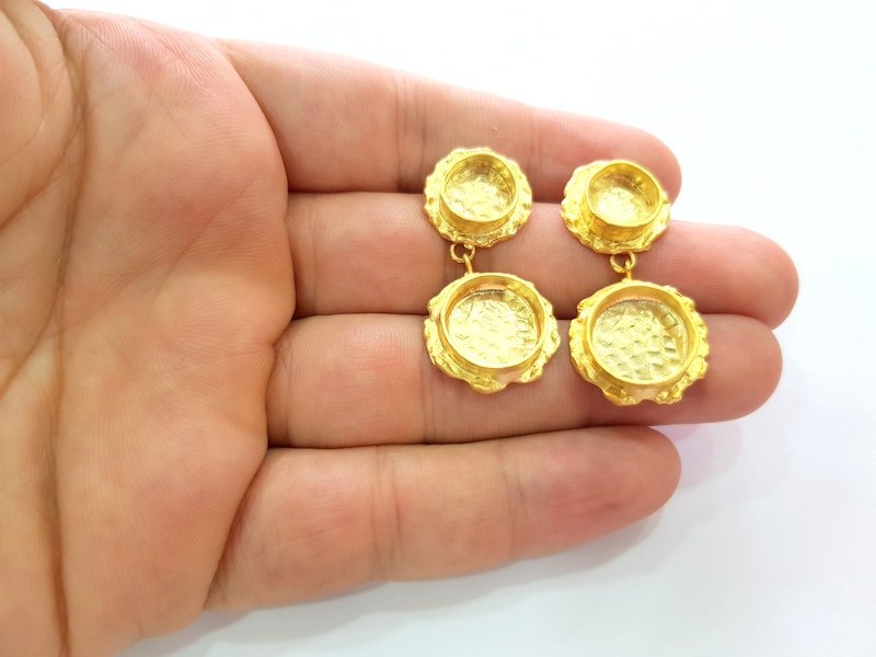 Earring Blank Base Settings Gold Resin Blank Cabochon Bases inlay Blank Mountings Matte Gold Plated Brass (10+14mm blank ) 1 Set  G14259
