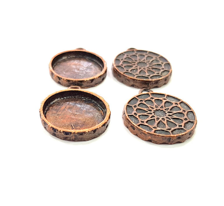 4 Copper Pendant Blank Mosaic Base inlay Blank Necklace Blank Resin Mountings Antique Copper Plated Metal ( 17 mm round blank) G13732