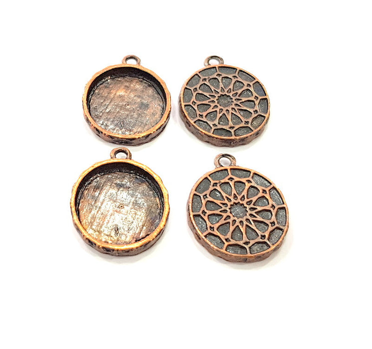 4 Copper Pendant Blank Mosaic Base inlay Blank Necklace Blank Resin Mountings Antique Copper Plated Metal ( 17 mm round blank) G13732