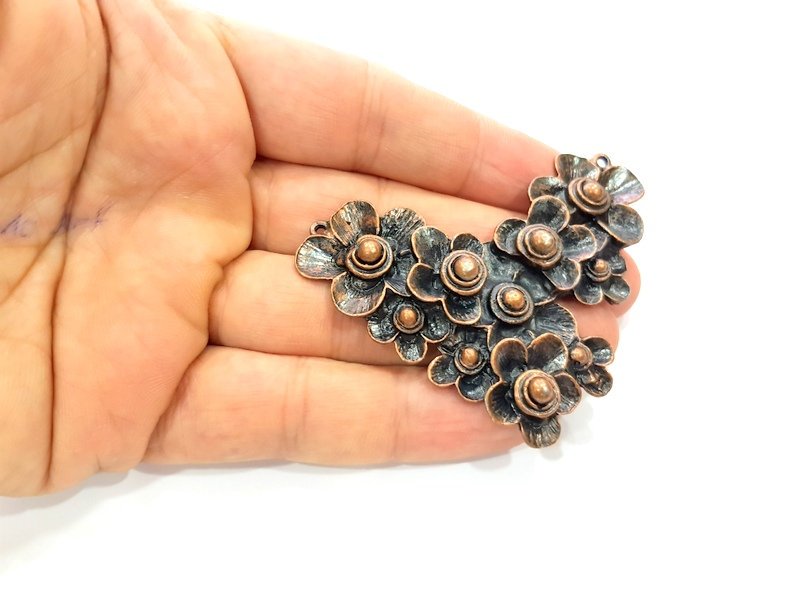 Flower Pendant Antique Copper Pendant Antique Copper Plated Metal ( 73x55 mm ) G14403