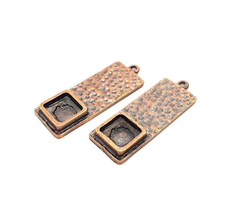 2 Copper Pendant Blank Mosaic Base inlay Blank Necklace Blank Resin Mountings Antique Copper Plated Metal ( 10 mm square blank) G13760