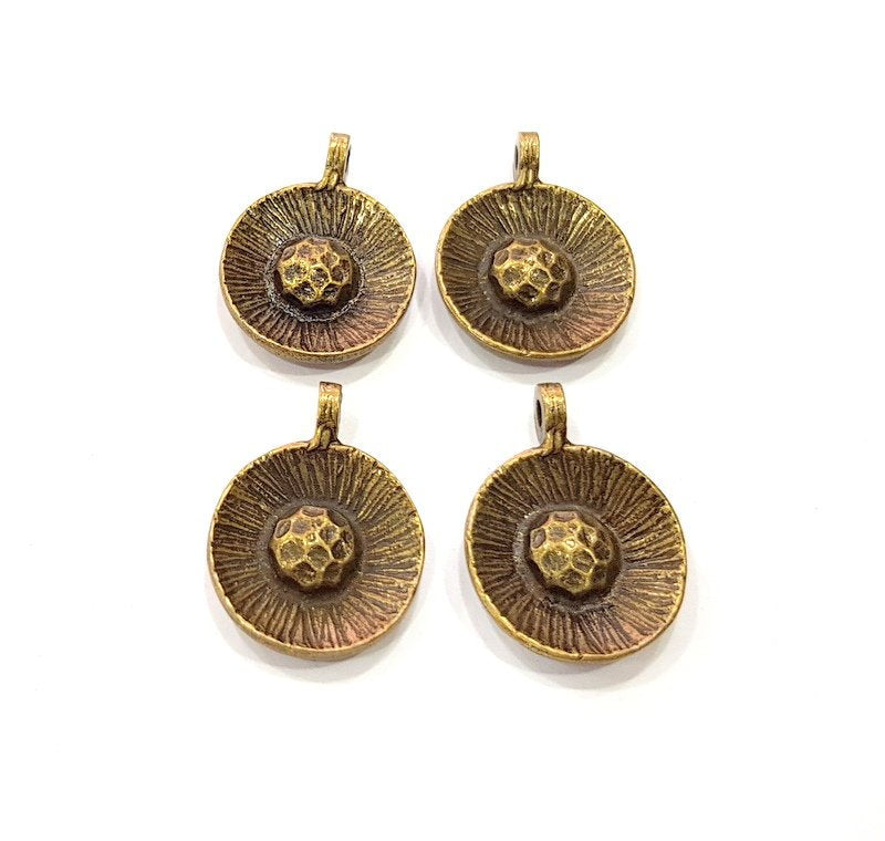 4 Flower Charm Antique Bronze Charm Antique Bronze Plated Metal  (24x17mm) G13764