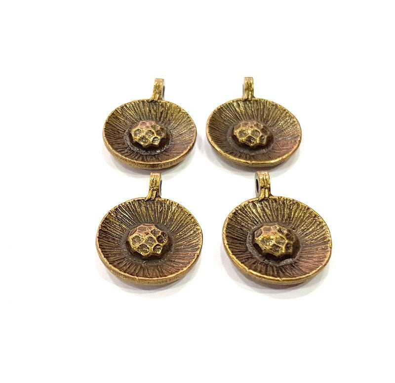 4 Flower Charm Antique Bronze Charm Antique Bronze Plated Metal  (24x17mm) G13764