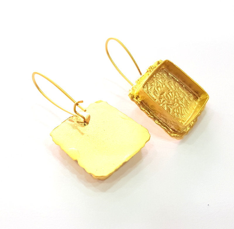 Earring Blank Base Settings Gold Resin Blank Cabochon Bases inlay Blank Mountings Matte Gold Plated Brass (18mm blank ) 1 Set  G14261