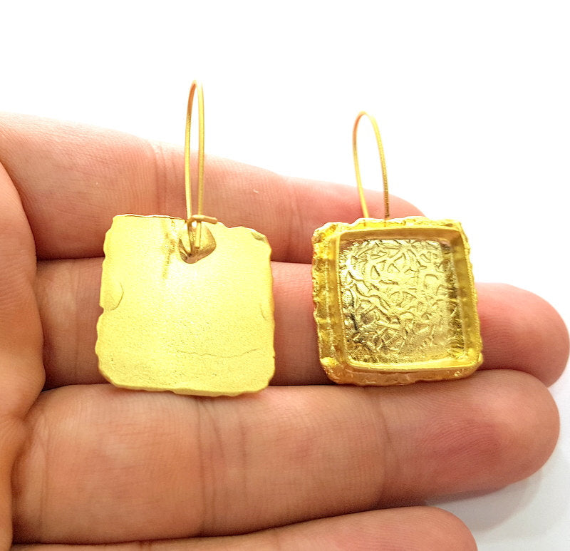 Earring Blank Base Settings Gold Resin Blank Cabochon Bases inlay Blank Mountings Matte Gold Plated Brass (18mm blank ) 1 Set  G14261