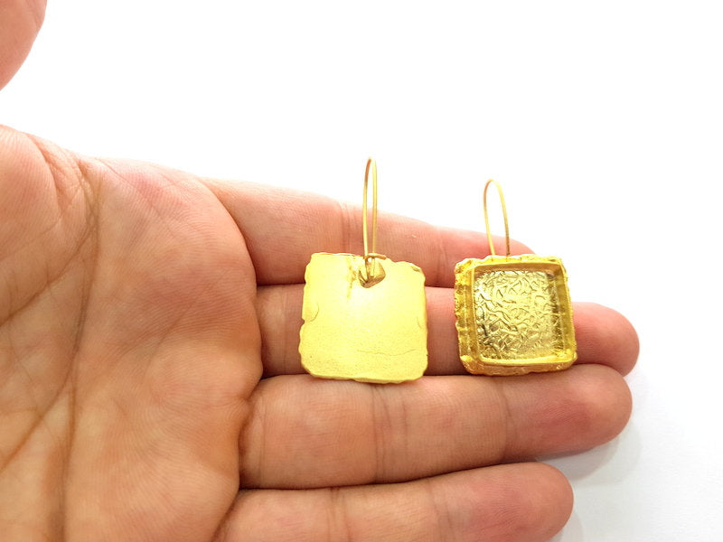 Earring Blank Base Settings Gold Resin Blank Cabochon Bases inlay Blank Mountings Matte Gold Plated Brass (18mm blank ) 1 Set  G14261